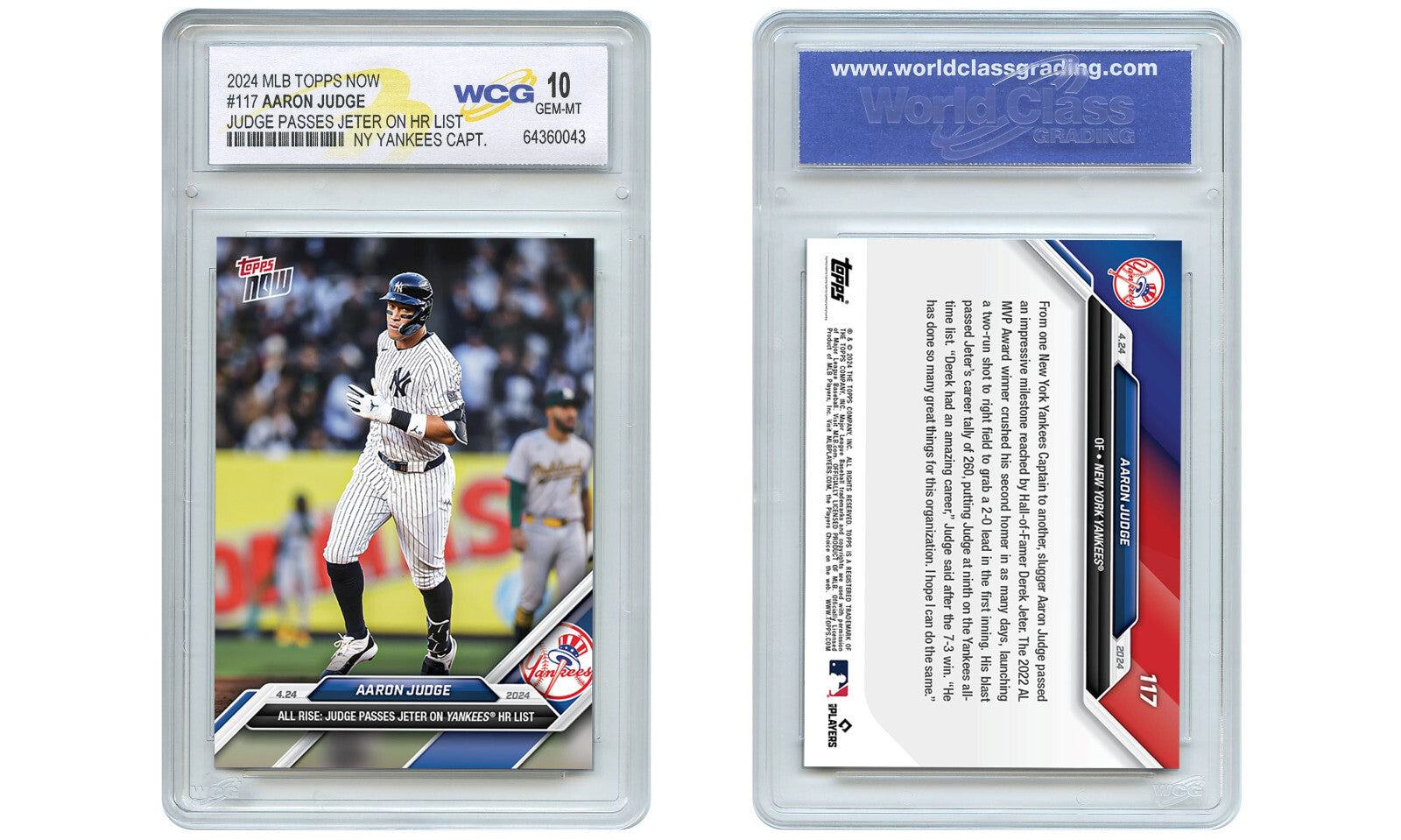 2024 Topps Now AARON JUDGE Card #117 Passes Jeter on Yankees HR List GEM MINT 10-2