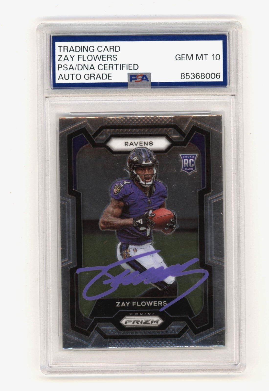 Zay Flowers 2023 Panini Prizm Rookie #307 Base RC Signed 10 Auto PSA DNA Ravens