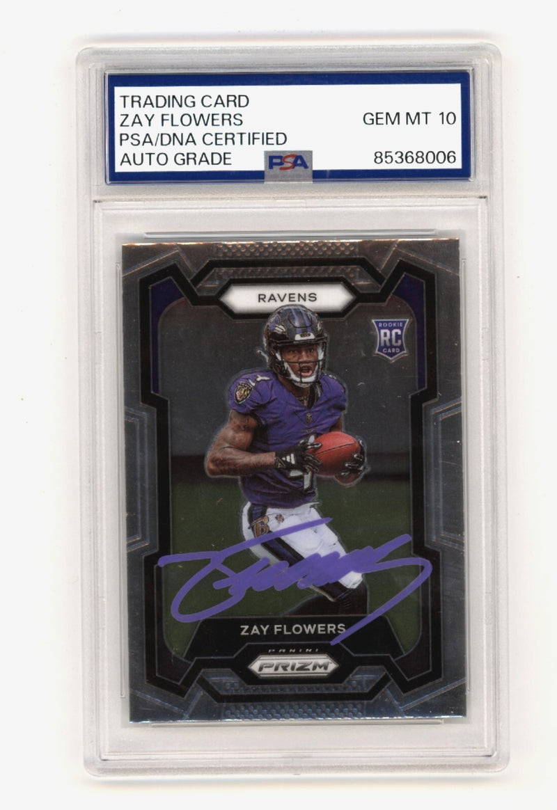 Zay Flowers 2023 Panini Prizm Rookie #307 Base RC Signed 10 Auto PSA DNA Ravens-1