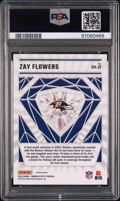 Graded 2023 Donruss Optic Zay Flowers #DHZF Diamond Hands Football Card PSA 10-2
