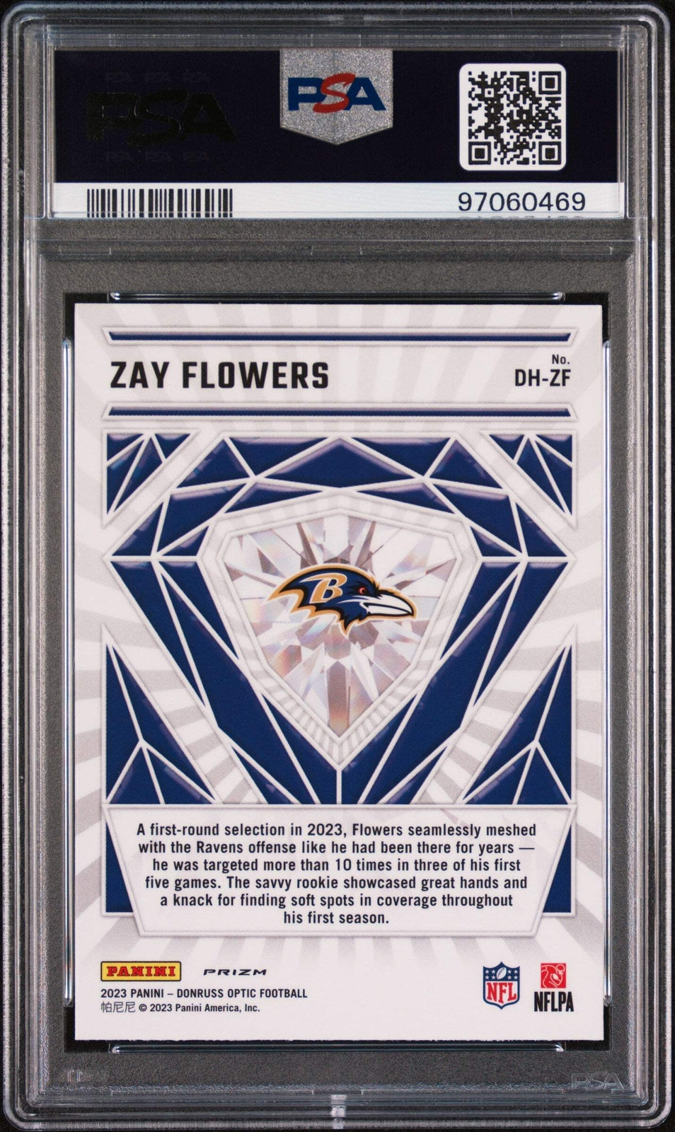 Graded 2023 Donruss Optic Zay Flowers #DHZF Diamond Hands Football Card PSA 10