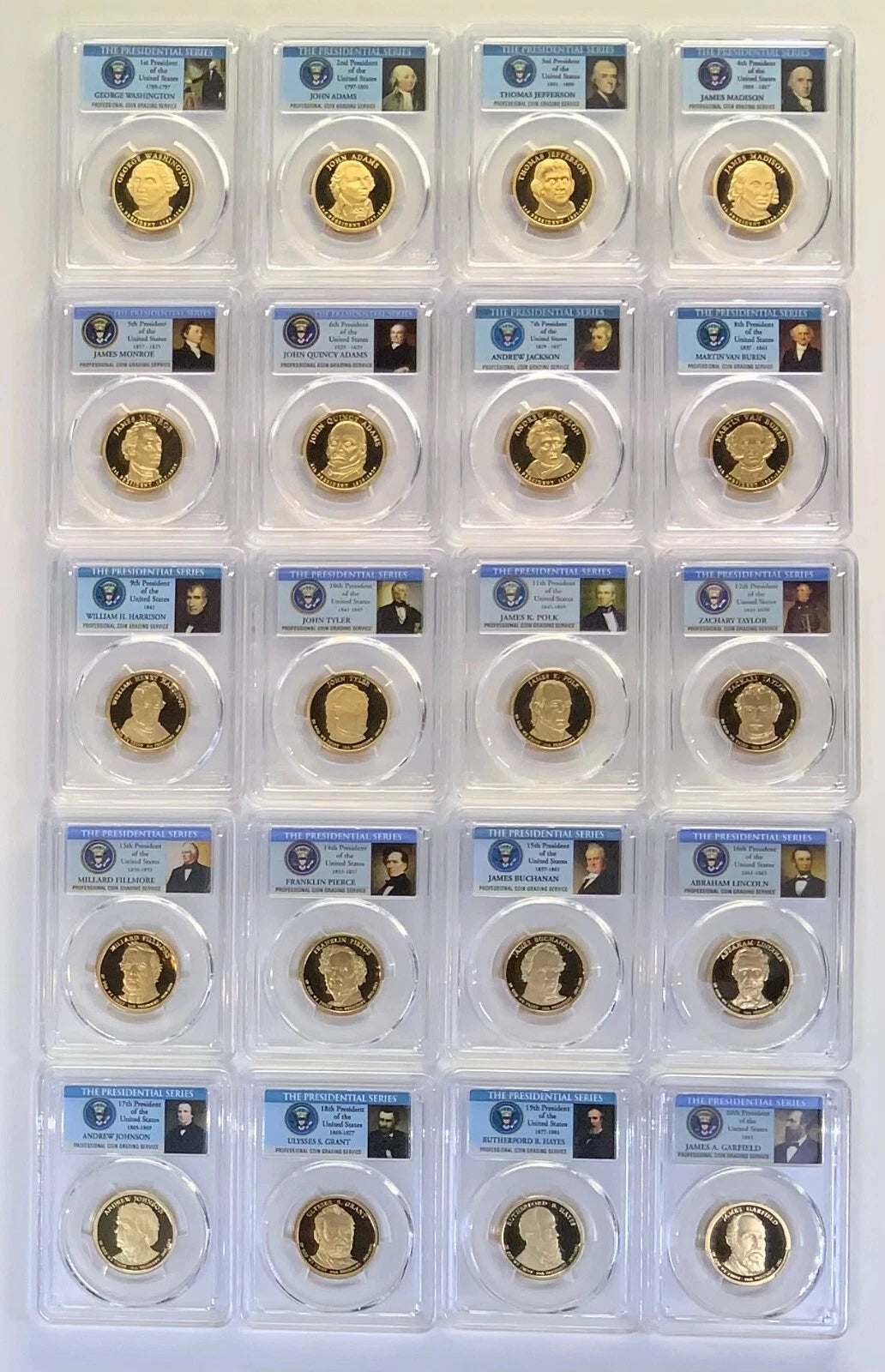 2007 - 2011 S First 20 Presidential $1 PCGS 70 Proof Dollar Set incl Lincoln-5