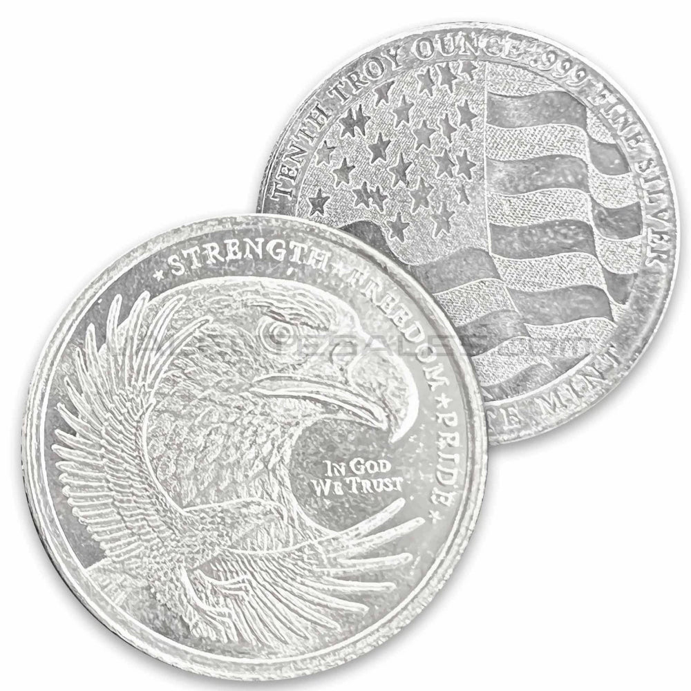 Lote de 10 x 1/10 oz de plata águila doble ronda de décima-11