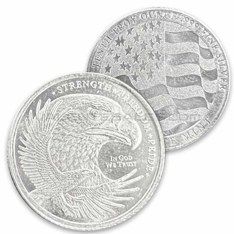 Lote de 10 x 1/10 oz de plata águila doble ronda de décima-11