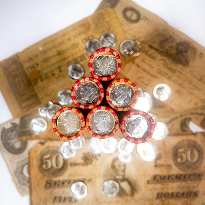 Rollo de centavos de trigo de 1909-1958 con moneda de diez centavos Roosevelt de plata BU | | REALMENTE SIN BUSCAR-6
