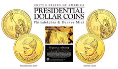 24K Gold Plated JOHN F KENNEDY 2015 Presidential $1 Dollar 2-Coin Set - P&D MINT-1
