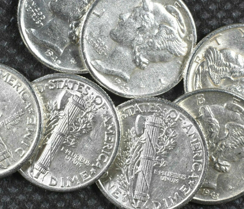 Estate Coin Lot 10x Mercury Dimes Uncirculated 90% ✯ Silver Coins Unc ✯ 10x-5