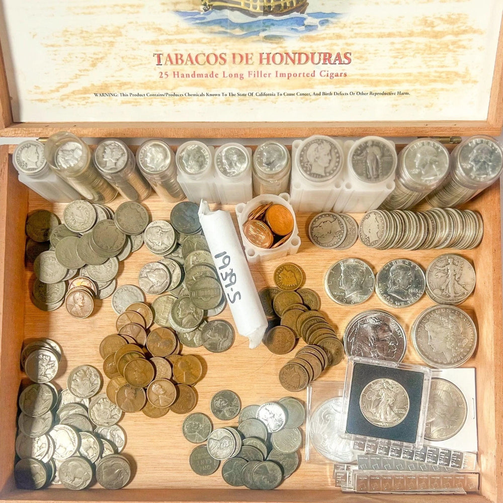 Vintage Cigar Box Mixed U.S. Coin Lot | LIQUIDATION | 90% Silver | Wheat Penny-5