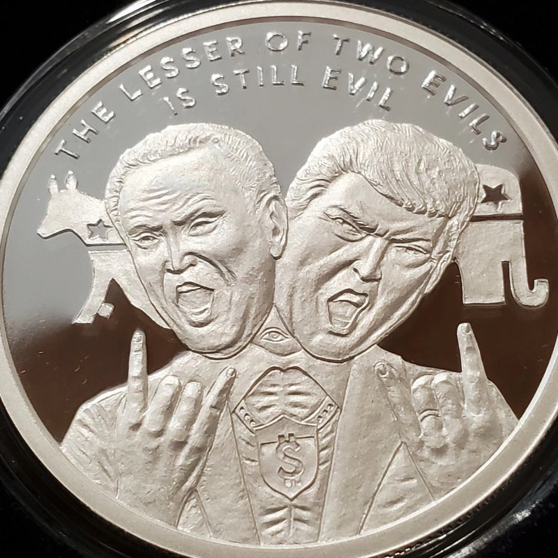 1 oz .999 Silver Shield Proof LESSER OF TWO EVILS Trump 2020 You Vote they win!-5