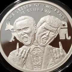 1 oz .999 Silver Shield Proof LESSER OF TWO EVILS Trump 2020 You Vote they win!-5