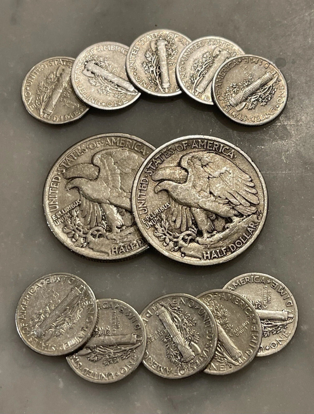 $2 Face 90% Silver 2 Walking Liberty Half Dollar 10 Mercury Dime Choose # Lots-1