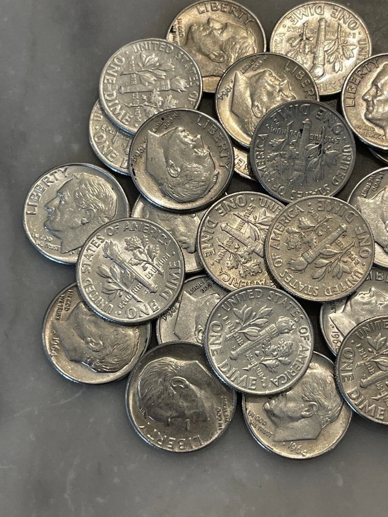 [Lot of 25] 1964 Roosevelt Dimes - ALL 1964 - 90% Silver CHOOSE # LOTS!-5