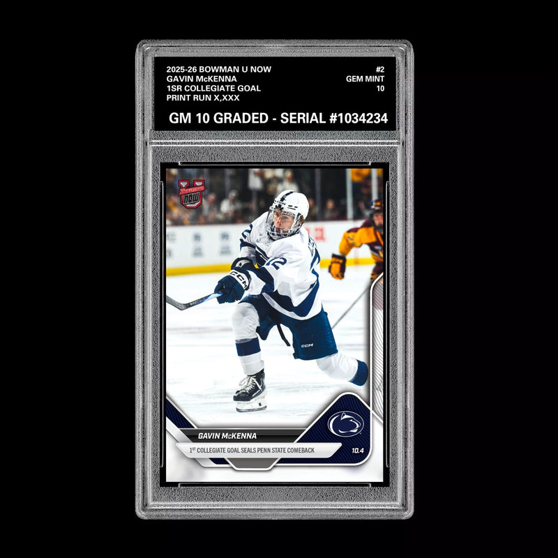 Graded 10 Gavin McKenna #2 Topps Now Bowman U Rookie Card Penn State Hockey RC-1