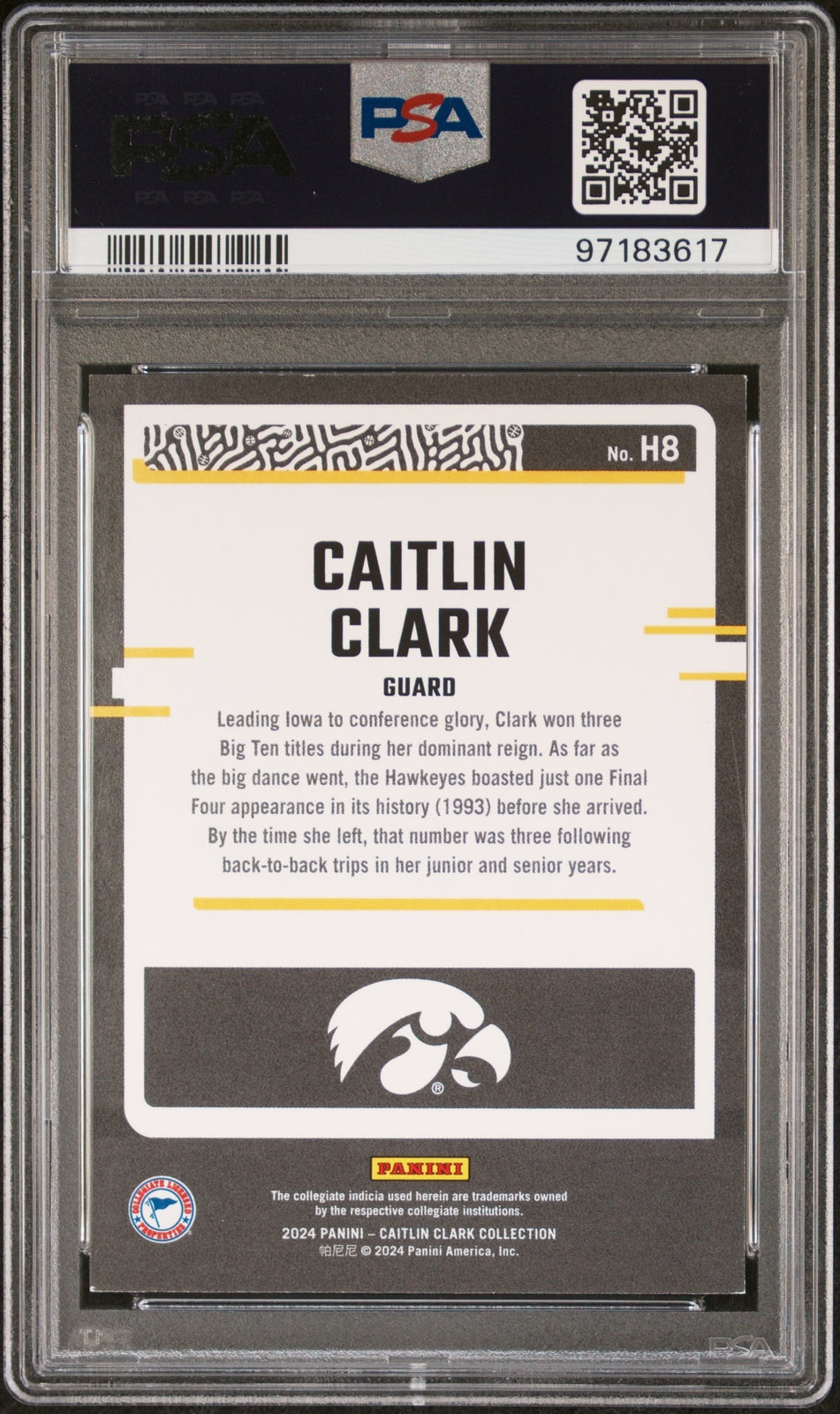 PSA 8 Caitlin Clark Pointed Stars /299 #H8 Panini Collection RC