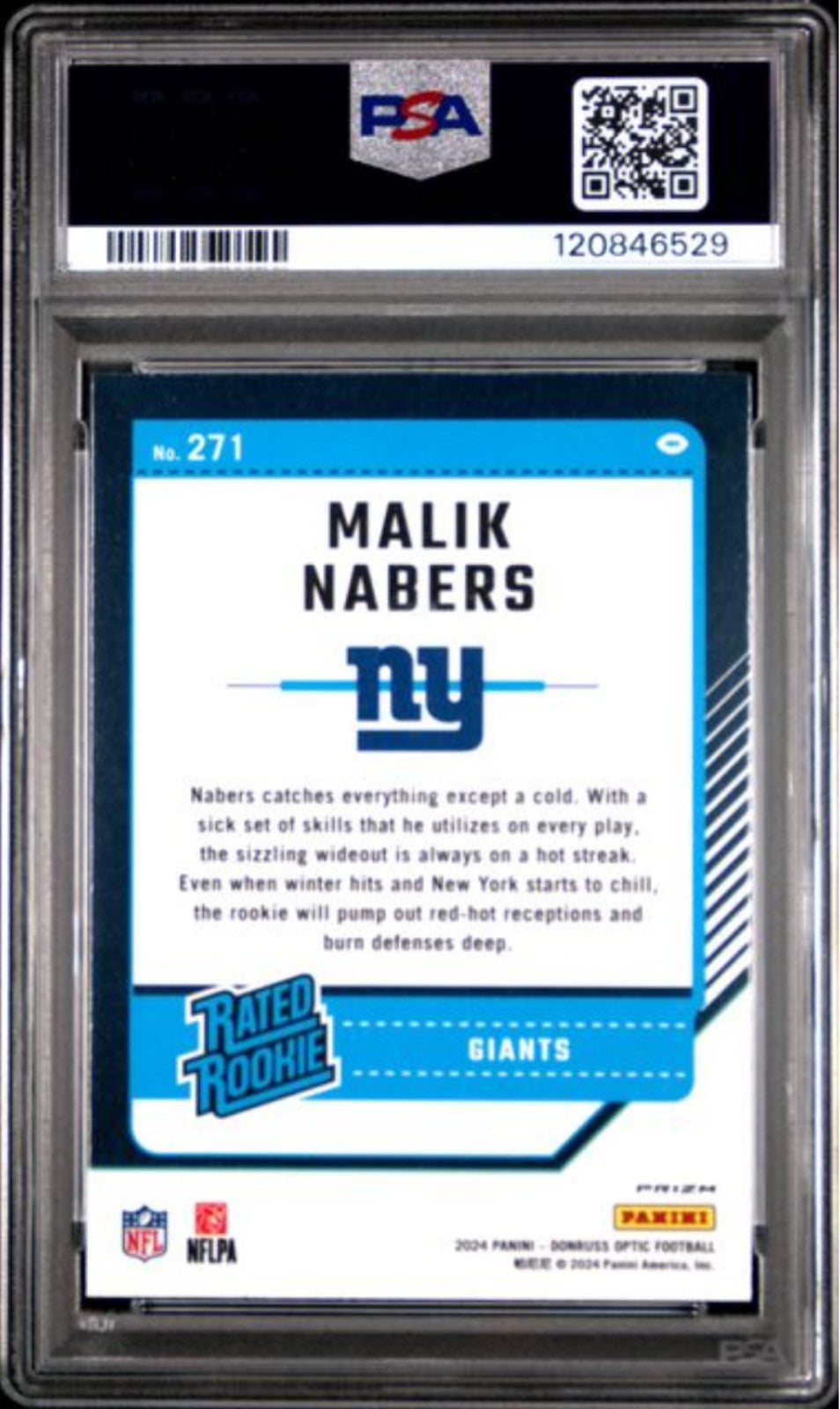 Graded 2024 Panini Donruss Optic Malik Nabers #271 Blue Hyper Rookie Card PSA 10-2