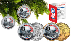 OAKLAND RAIDERS Colorized JFK Half Dollar US 2-Coin Set NFL Christmas Ornaments-1