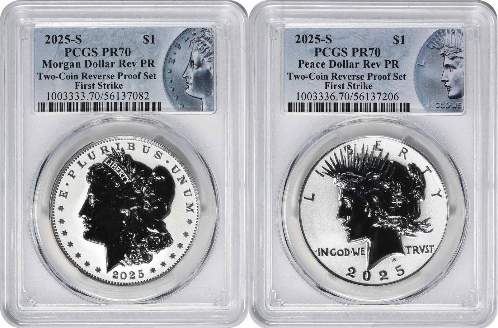 2025-S Morgan and Peace Silver Dollar Reverse Proof PR70 FS PCGS Special Label-1