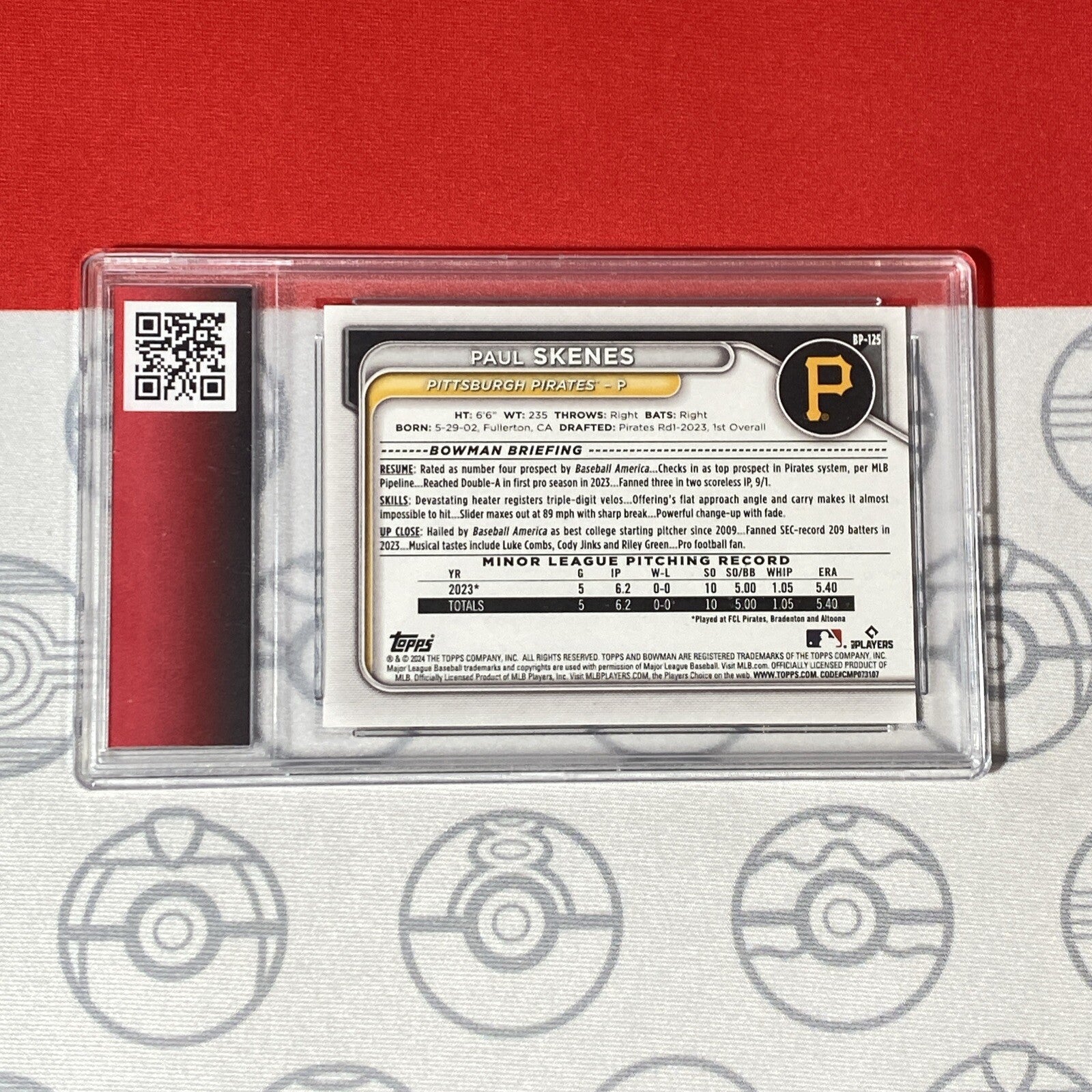 Graded 10 Paul Skenes Rookie Card 2024 MLB TOPPS BOWMAN BP-125 Pirates RC