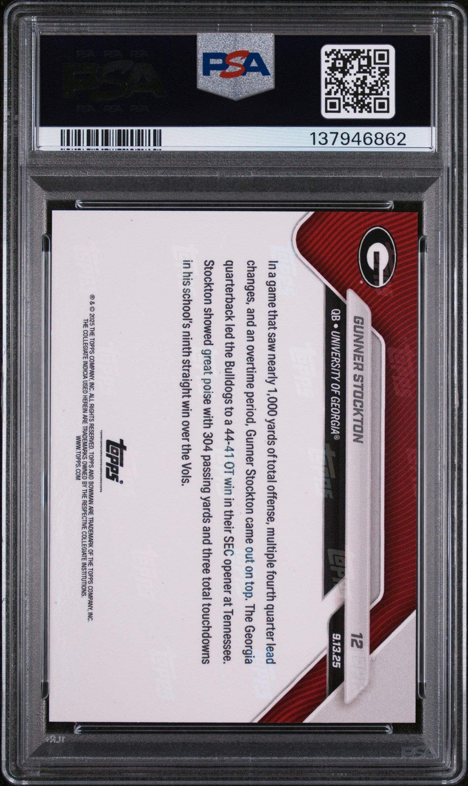 Graded 2025 Topps Bowman U Now Gunner Stockton #12 Rookie Football Card PSA 10-2
