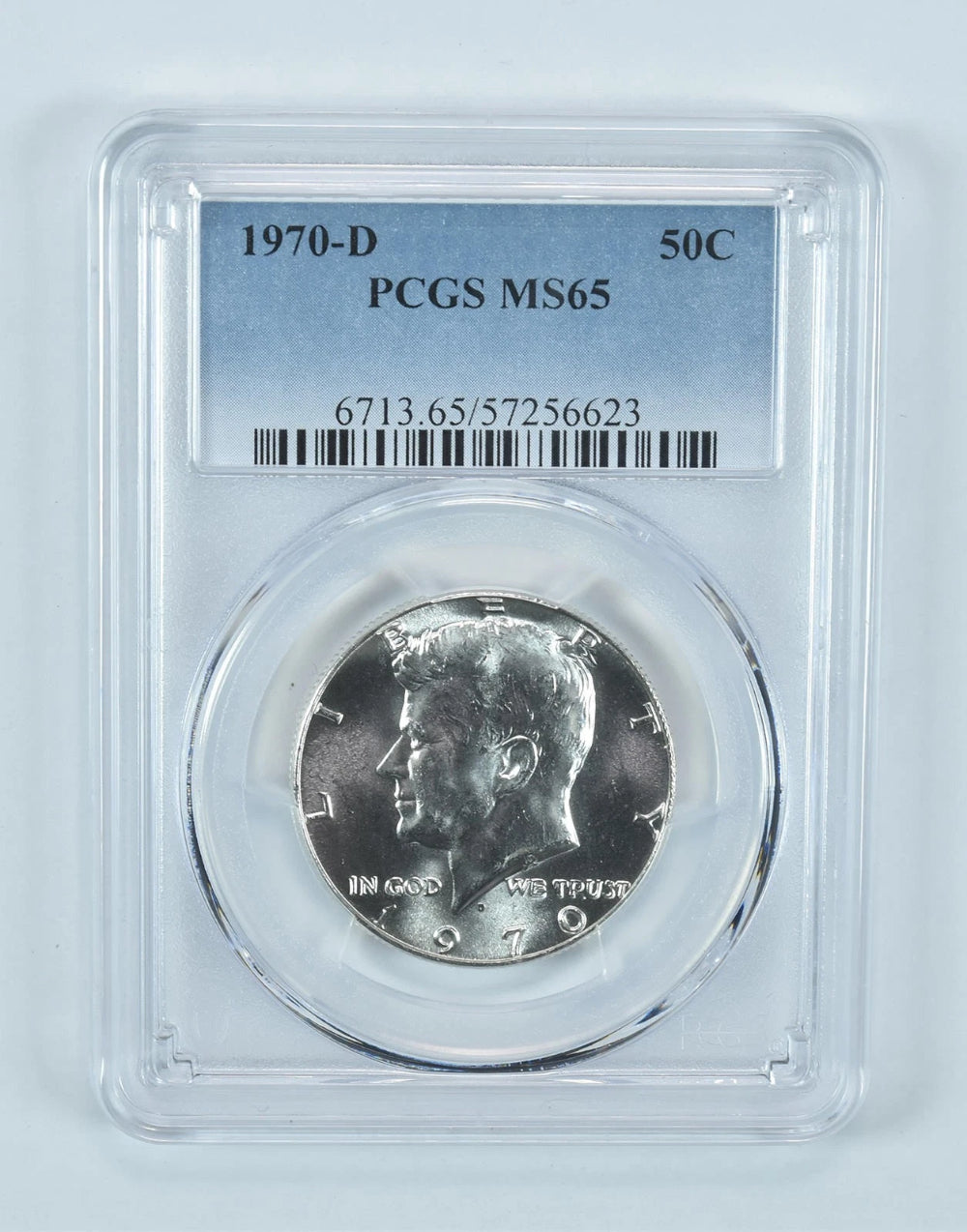 Moneda de medio dólar Kennedy de 1970-D MS65 PCGS Etiqueta Azul-1