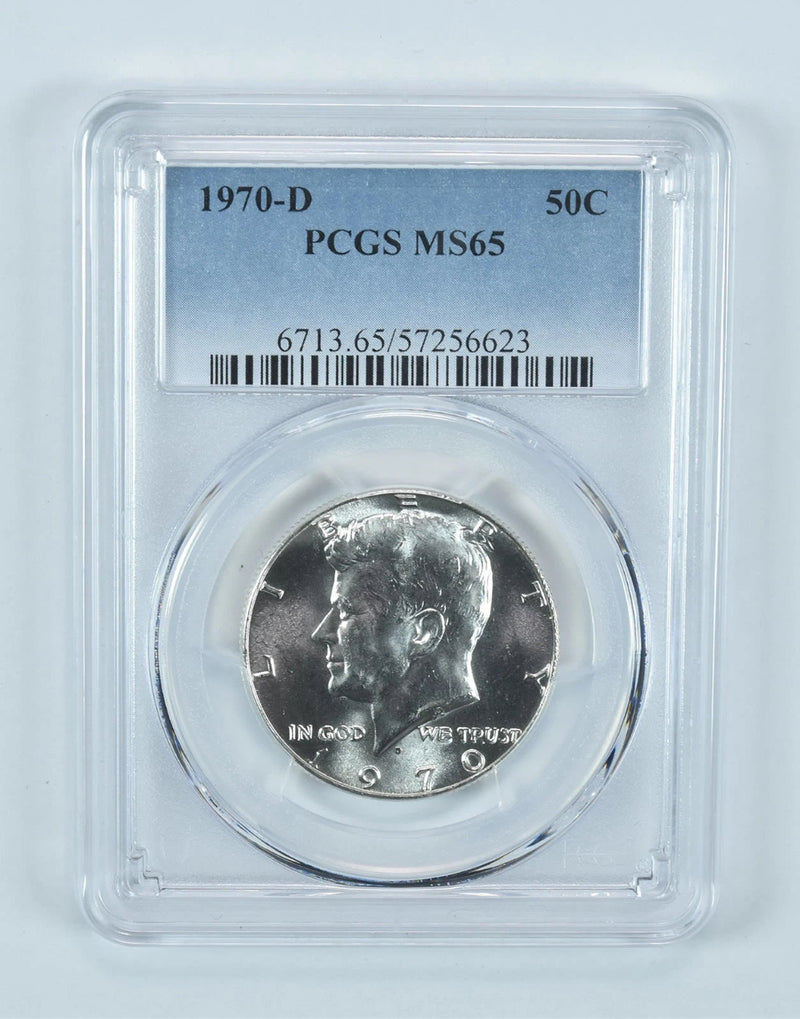 Moneda de medio dólar Kennedy de 1970-D MS65 PCGS Etiqueta Azul-1