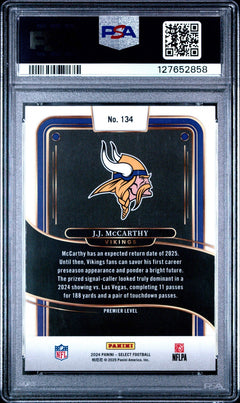 Graded 2024 Panini Select JJ McCarthy #134 Rookie RC Football Card PSA 9 Mint-2