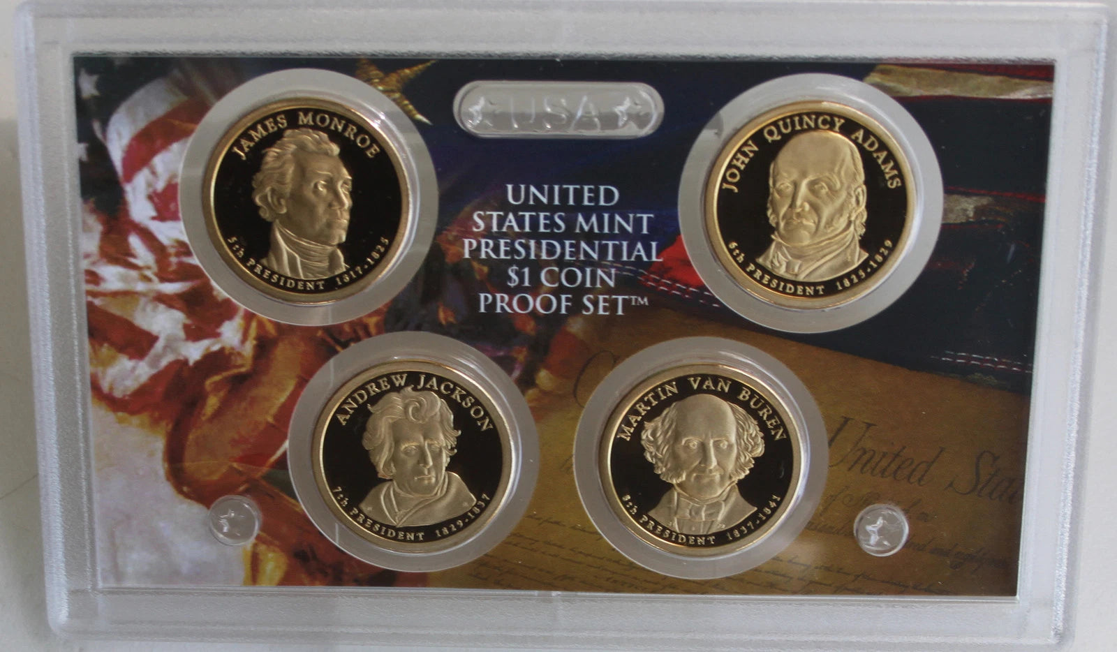 2008 S Presidential $1 Coin Proof Set 4 Dollars Box and COA as Issued by US Mint-5