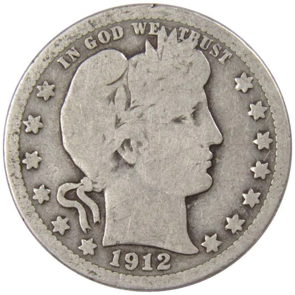 1912 Barber Quarter G Good 90% Silver 25c US Type Coin Collectible