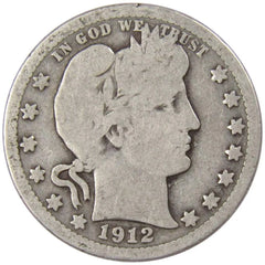 1912 Barber Quarter G Good 90% Silver 25c US Type Coin Collectible-1