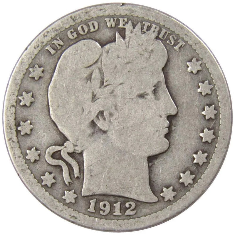 1912 Barber Quarter G Good 90% Silver 25c US Type Coin Collectible-1