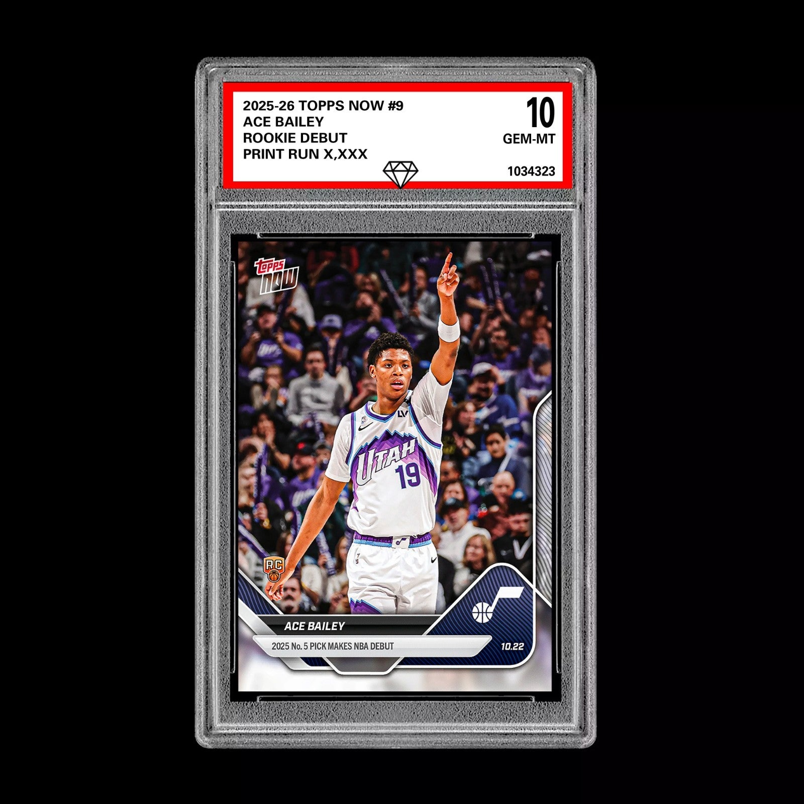 Graded 10 Ace Bailey Rookie Card #9 2025 Topps Now Utah Jazz RC Basketball