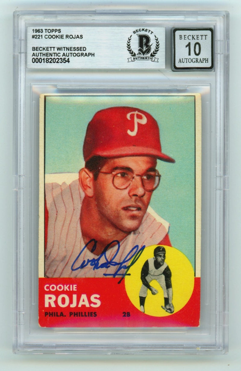 Cookie Rojas 1963 Topps #221 Signed Rookie RC Beckett BGS 10 Auto Phillies-1