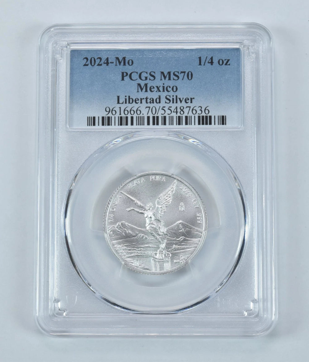 2024 Mo Mexico 1/4 Onza Silver Libertad MS70 PCGS Blue Label-1