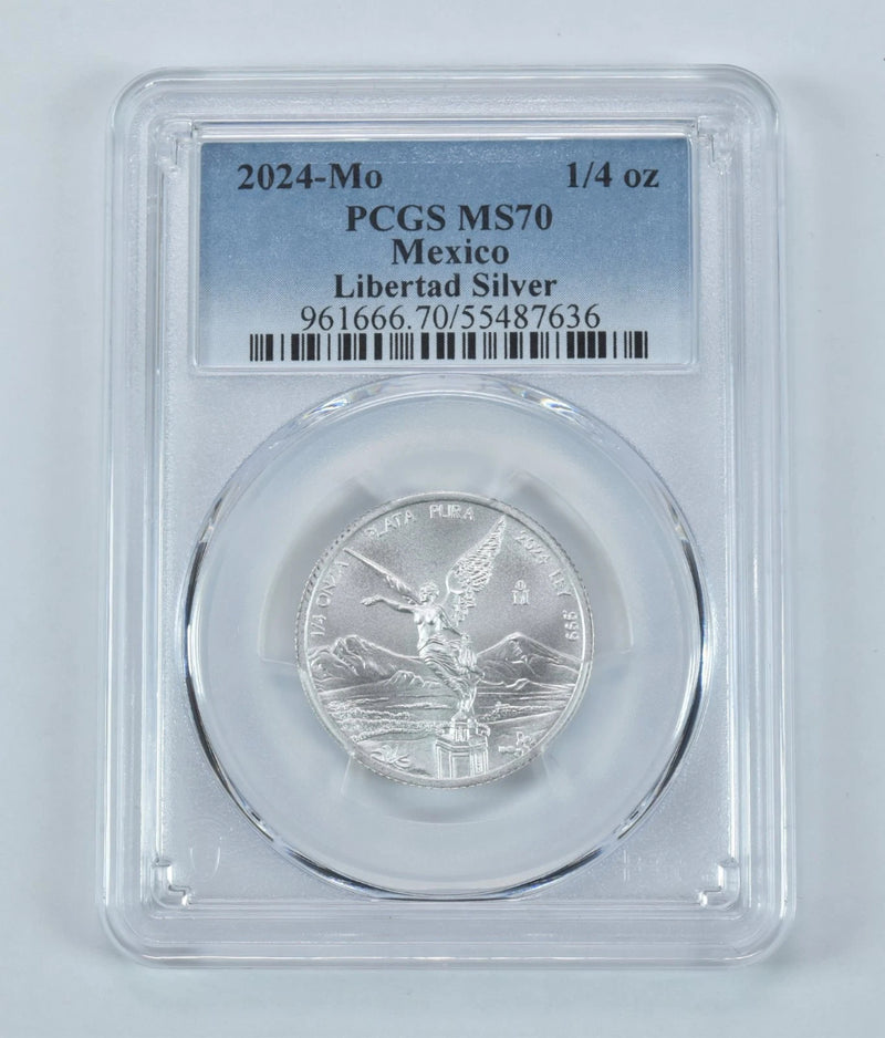 2024 Mo Mexico 1/4 Onza Silver Libertad MS70 PCGS Blue Label-1