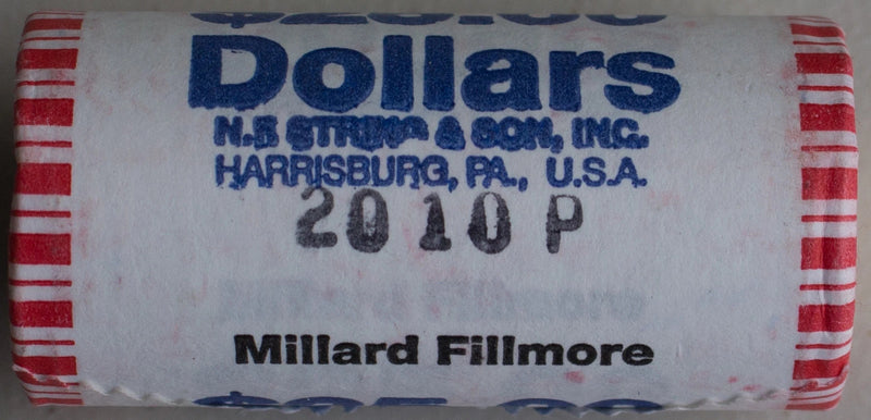 2010 P Millard Fillmore Uncirculated One Dollar 25 Golden Coin Roll $1-2