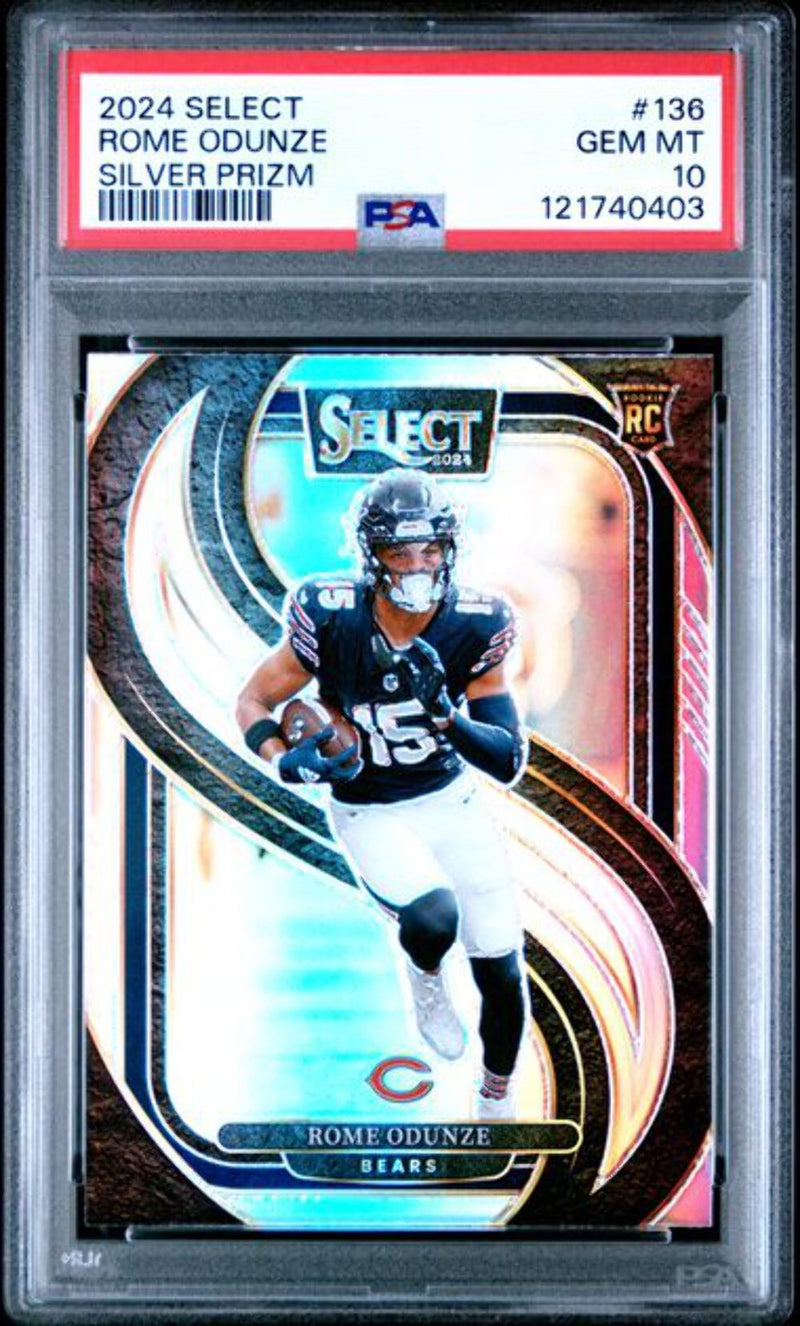 Graded 2024 Panini Select Rome Odunze #136 Silver Prizm Rookie RC Card PSA 10-1