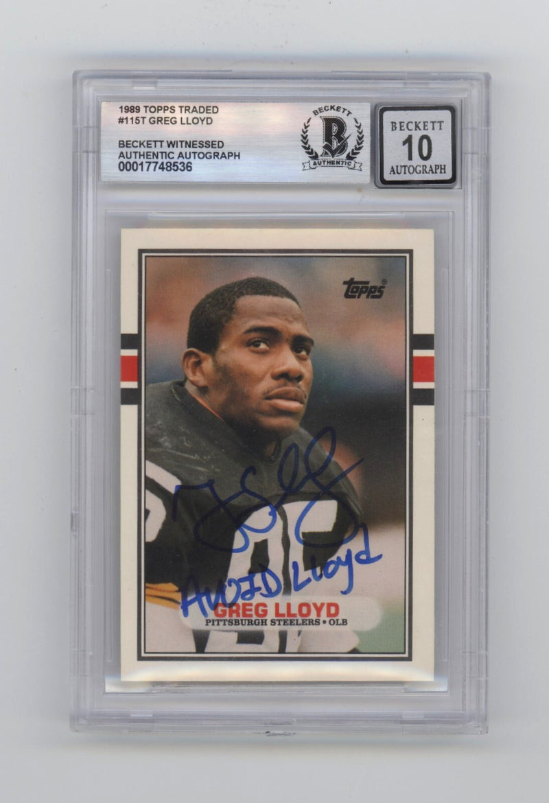 Greg Lloyd 1989 Topps #115T RC Signed w Avoid Lloyd Beckett BGS 10 Auto Steelers-1