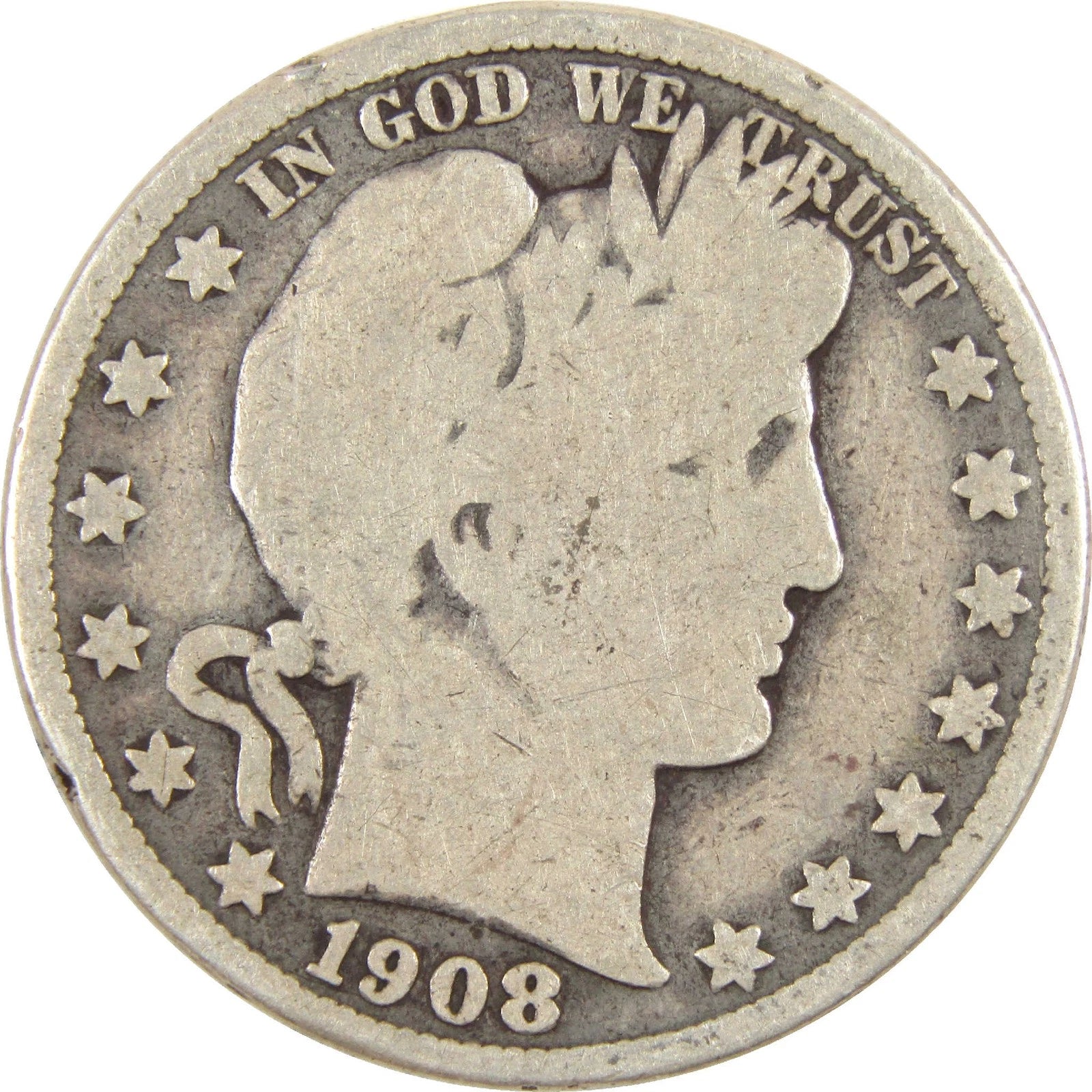 1908 O Barber Half Dollar G Good Silver 50c Coin-1