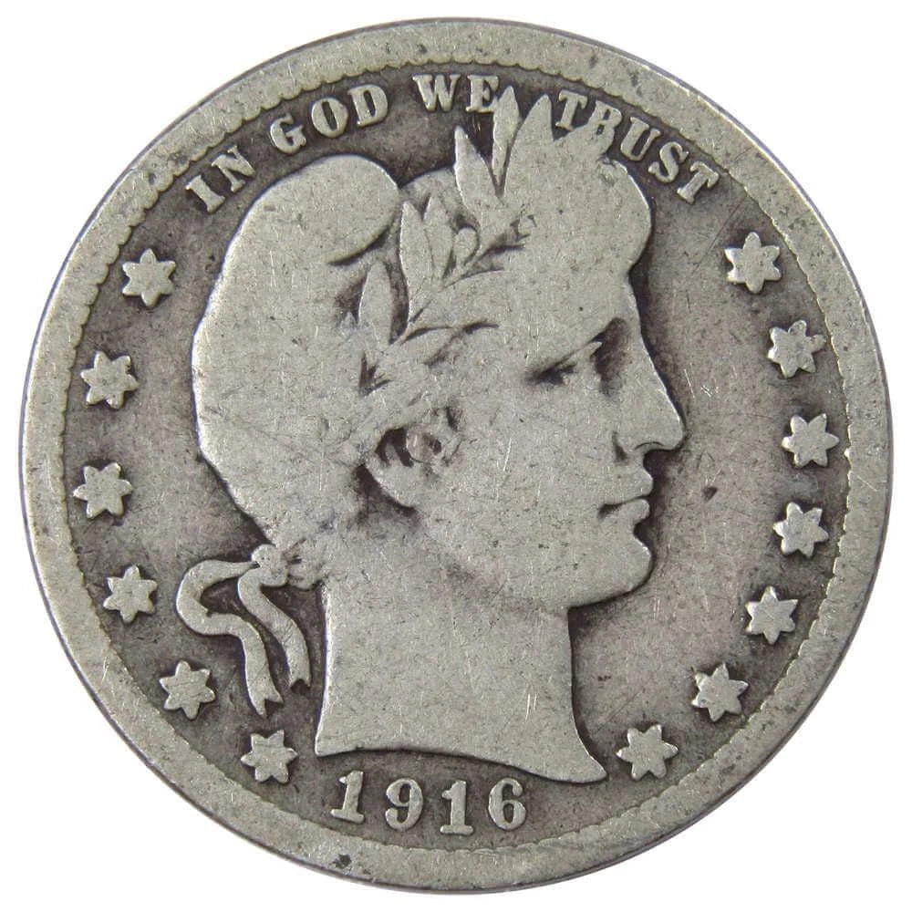 1916 Barber Quarter G Good 90% Silver 25c US Type Coin Collectible