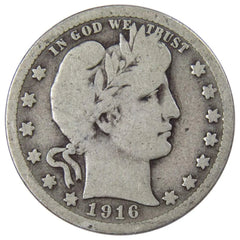 1916 Barber Quarter G Good 90% Silver 25c US Type Coin Collectible-1