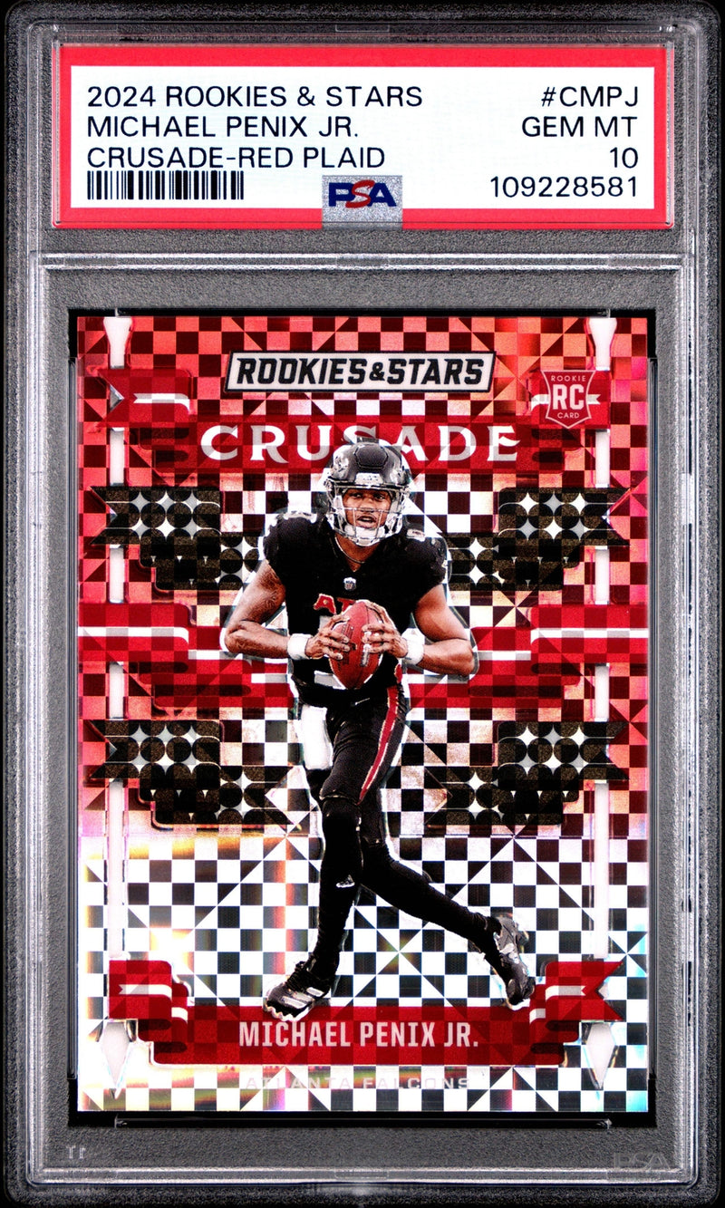 Graded 2024 Panini R&S Michael Penix Jr #CMPJ Red Plaid RC Football Card PSA 10-1