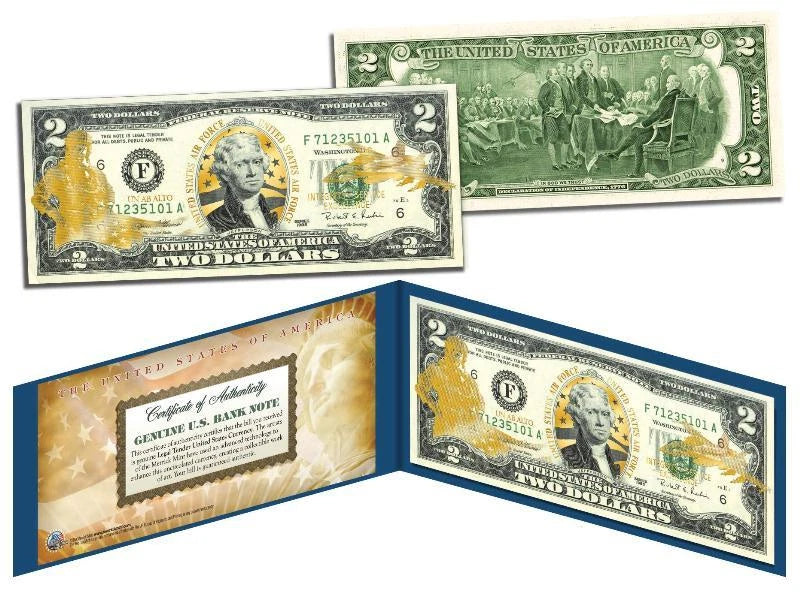 U.S. AIR FORCE *Legal Tender* GOLD HOLOGRAM $2 U.S. BILL **MUST SEE**-1