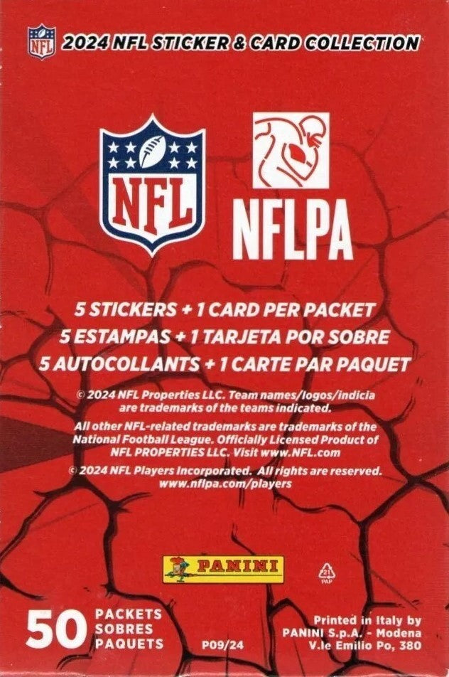 2024 Panini NFL Football Sticker Collection Box 50 Packs 250 Stickers 50 Cards-4