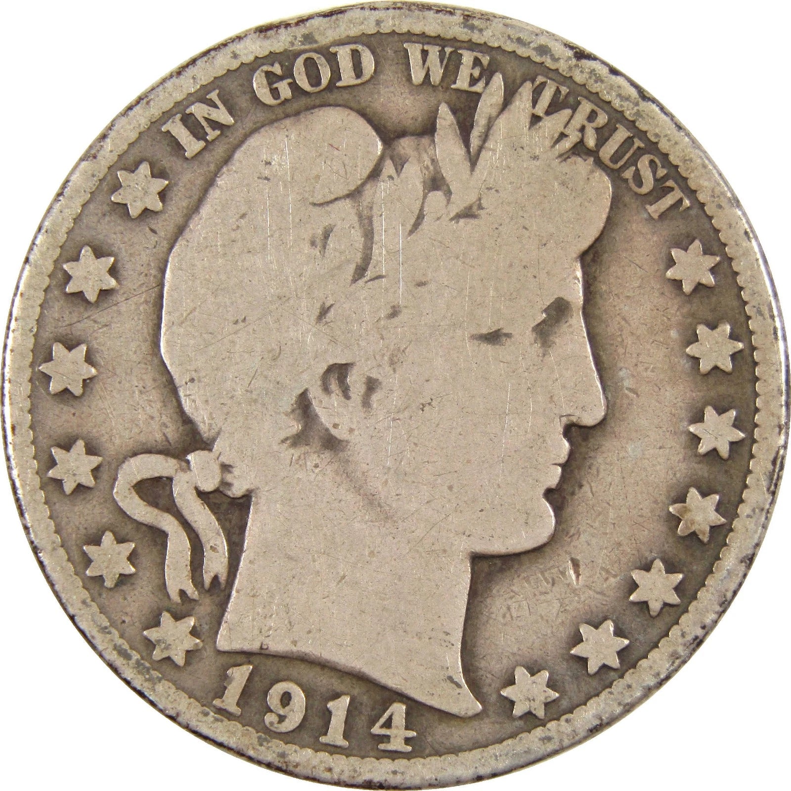 1914 S Barber Half Dollar G Good Silver 50c Coin-1