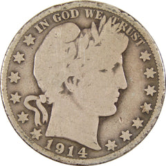 1914 S Barber Half Dollar G Good Silver 50c Coin-1