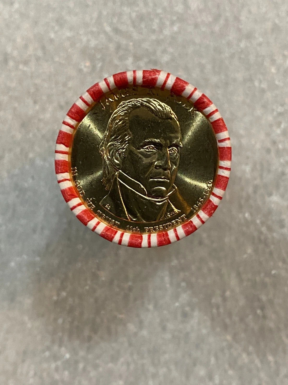 2009 James Polk US Presidential Dollar Coin Sealed Bank Roll $25 NF String Son-2