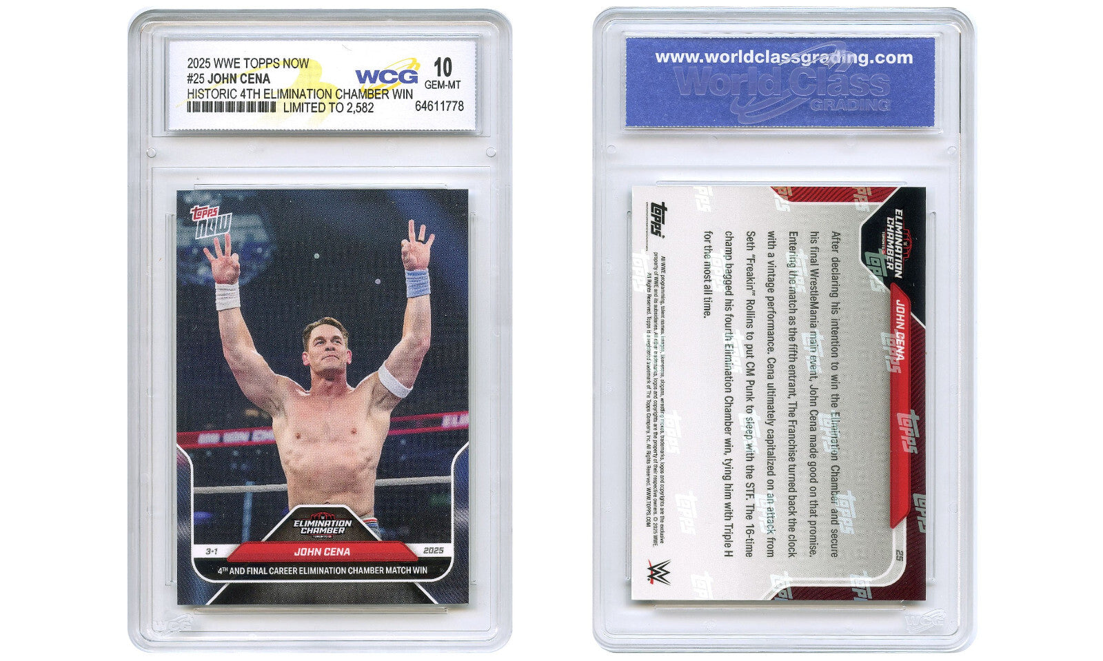 2025 WWE Topps JOHN CENA Historic 4th Chamber Win Card #25 - Graded GEM MINT 10