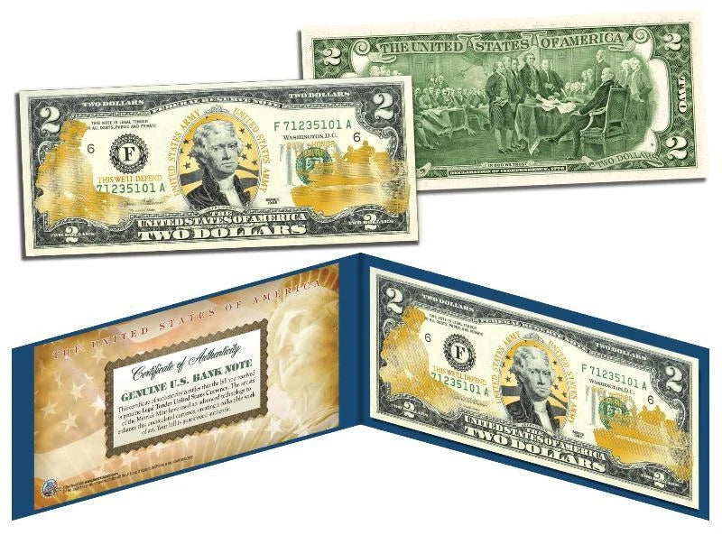 U.S. ARMY *Legal Tender* GOLD HOLOGRAM $2 U.S. BILL **MUST SEE**