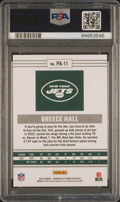 Graded 2022 Panini Chronicles Breece Hall #PA11 Panini RC Football Card PSA 10-2
