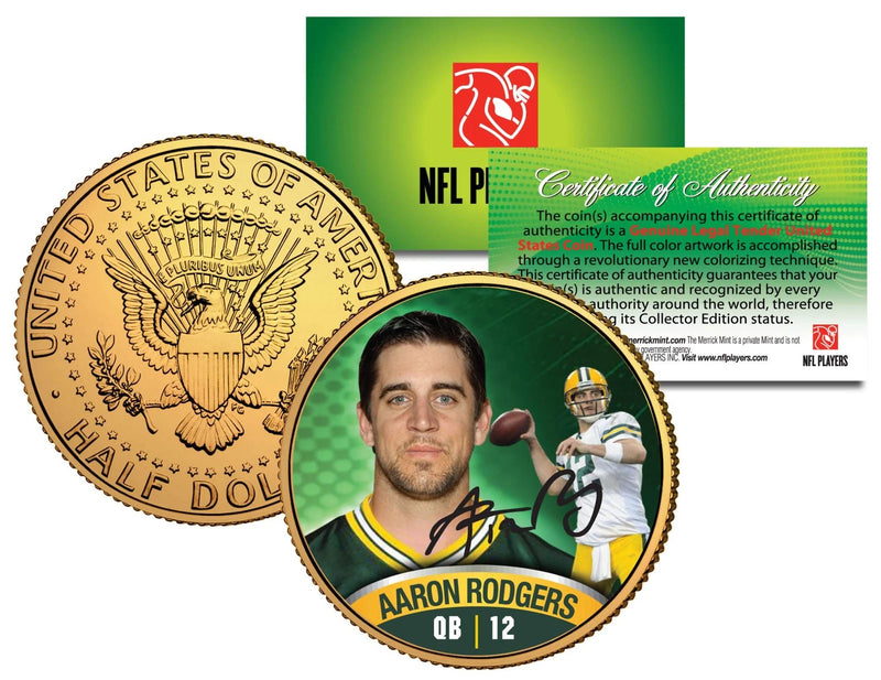 AARON RODGERS JFK Kennedy Half Dollar 24K Gold Plated US Coin GREEN BAY PACKERS-1